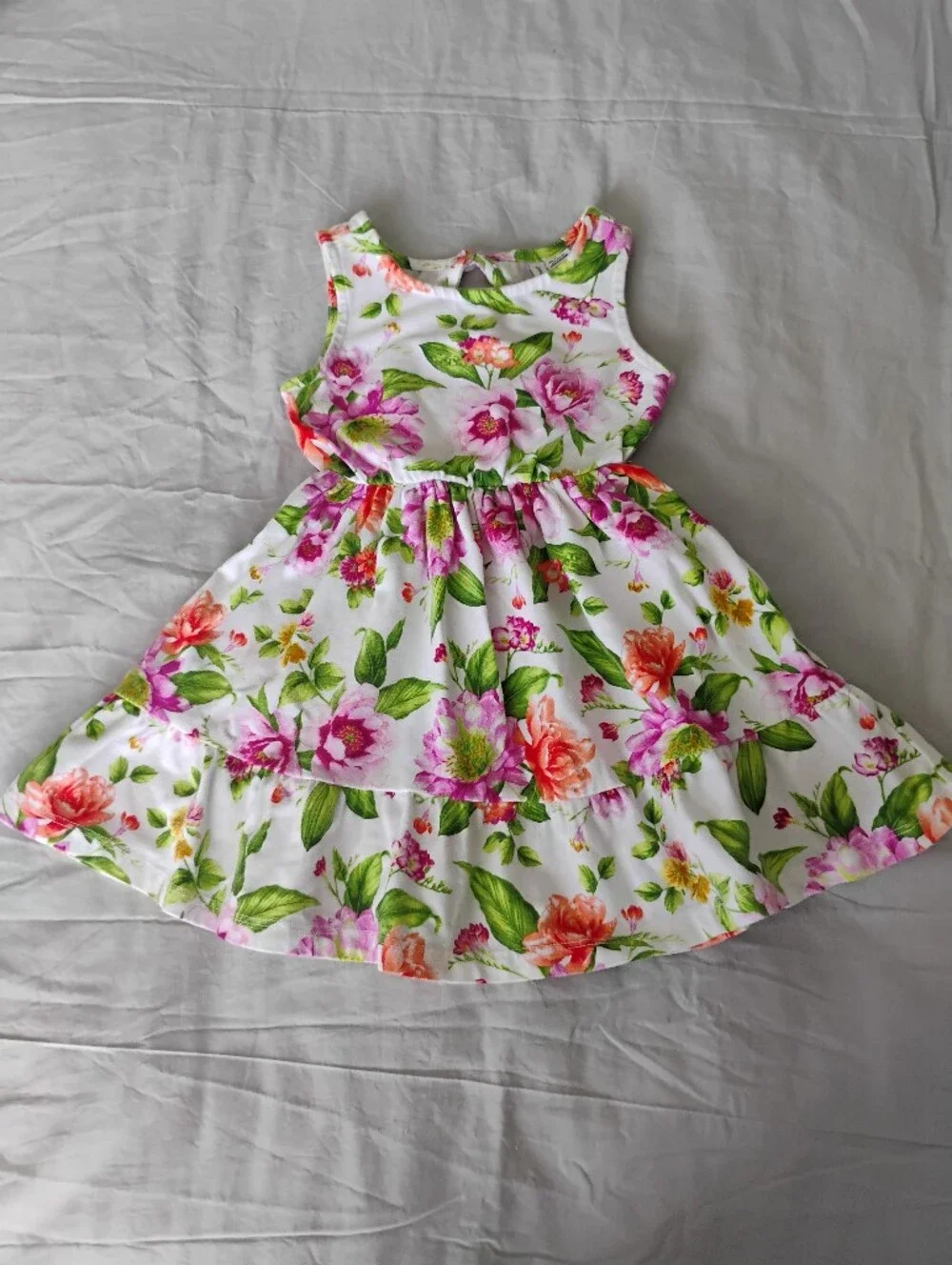 Janie and Jack White Floral Tiered Sundress Pink & Green Print Sz 12m Dress